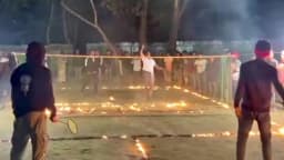 আগুনে ঘেরা ব্যাডমিন্টন কোর্ট, বাইক পুড়িয়ে জন্মদিন উদযাপন
