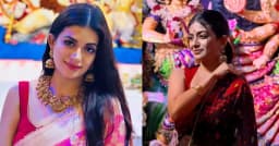 পূজার সাজে মন্দিরা, শুভেচ্ছায় ছড়ালেন সম্প্রীতির বার্তা