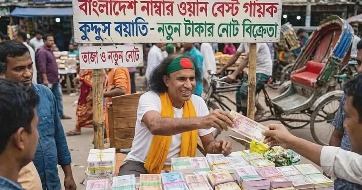 ফুটপাতে নতুন টাকার ব্যাংক খুলে বসলেন কুদ্দুস বয়াতি