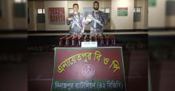 বিরল সীমান্তে বিজিবির অভিযানে ৭০ বোতল বাংলা মদ উদ্ধার