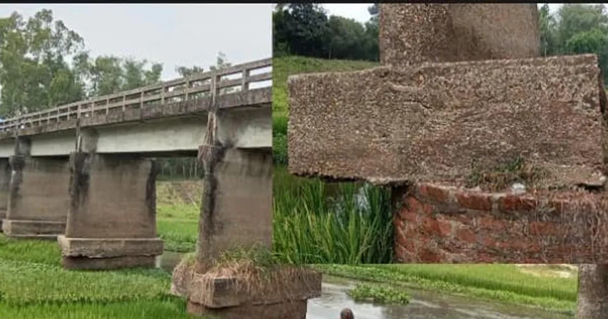 রুহিয়ায় টাঙ্গন নদীর ব্রিজের পিলার বেঁকে গেছে, বড় দুর্ঘটনার আশঙ্কা