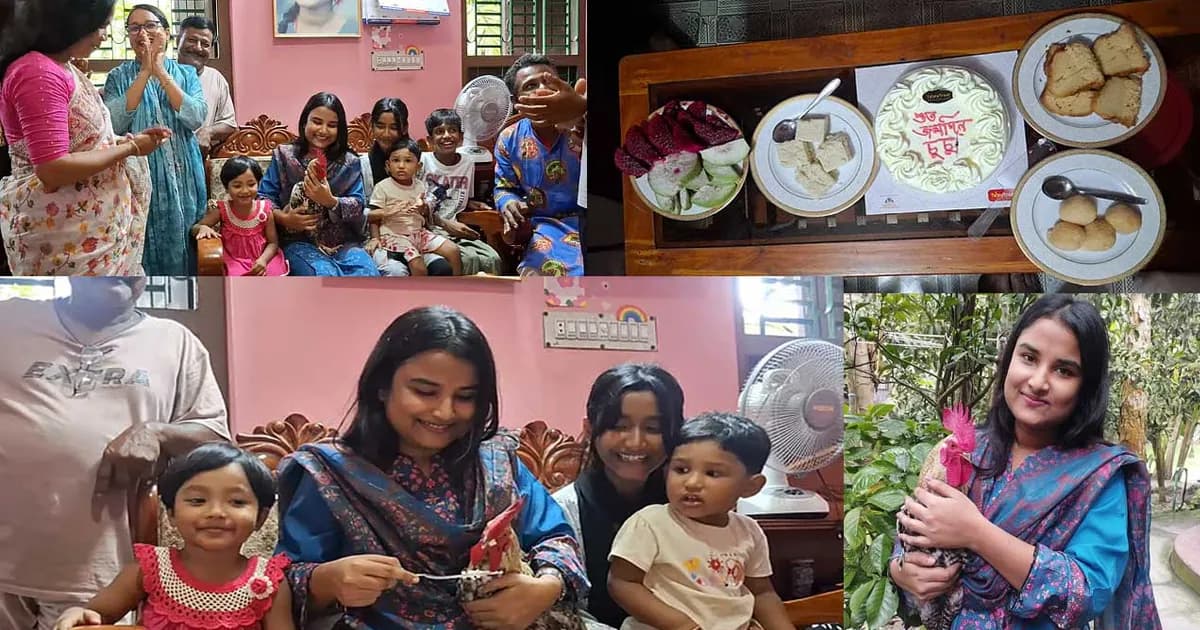 রাজশাহীতে কেক কেটে ধুমধাম করে মোরগের জন্মদিন পালন