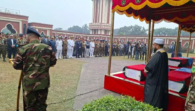 সুদানে নিহত ৬ বাংলাদেশি শান্তিরক্ষীর জানাজা সম্পন্ন