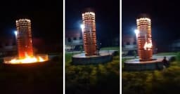জয় বাংলা-জয় বঙ্গবন্ধু স্লোগান দিয়ে জুলাই স্মৃতিস্তম্ভে আগুন