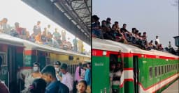 ঈদযাত্রায় ট্রেনে উপচে পড়া ভিড়, ছাদেও ঝুঁকিপূর্ণ যাত্রা