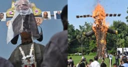মোদি-ট্রাম্পসহ ১০ বিশিষ্টজনের ছবি দিয়ে রাবণের কুশপুত্তলিকা দাহ