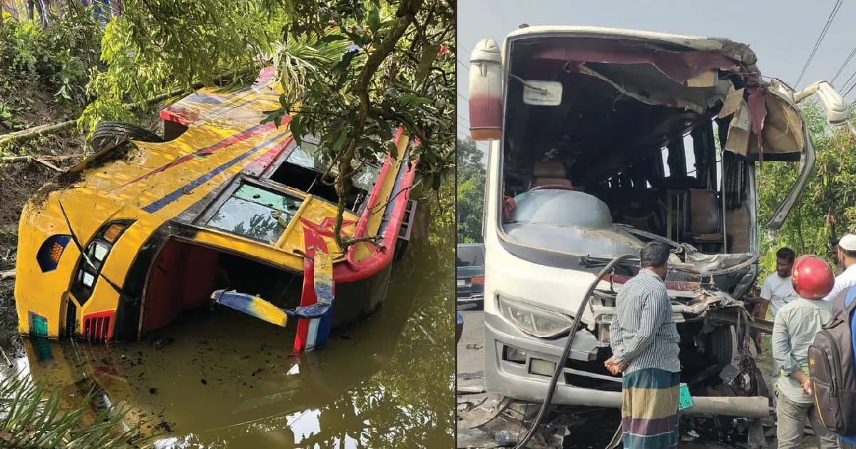 বাসের ধাক্কায় খাদে পড়ে অন্য বাস, আহত ২০