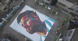 বাড়ির ছাঁদে মেসির ৩৫ ফুট লম্বা ছবি আঁকলেন তরুন ভক্ত
