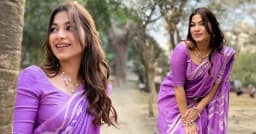 বসন্তের আবহে স্নিগ্ধ পারসা ইভানা: বেগুনি শাড়িতে মাতাল হাসি