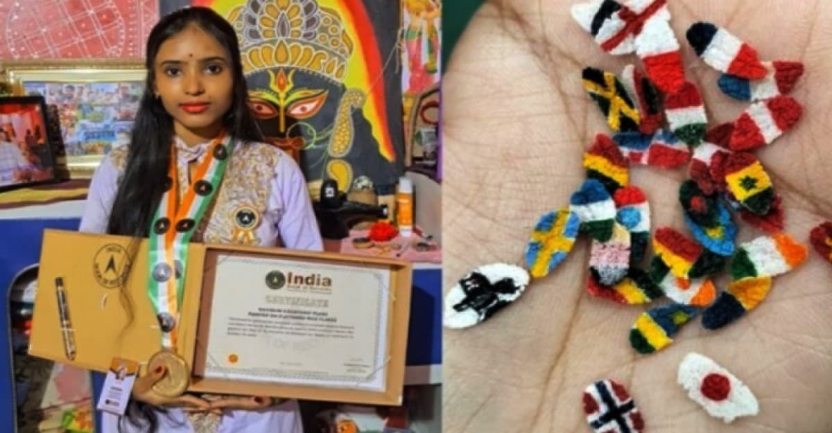 চিড়ার মধ‍্যে জাতীয় পতাকা আঁকন করে ইন্ডিয়া বুক অব রেকর্ডসে মৌ