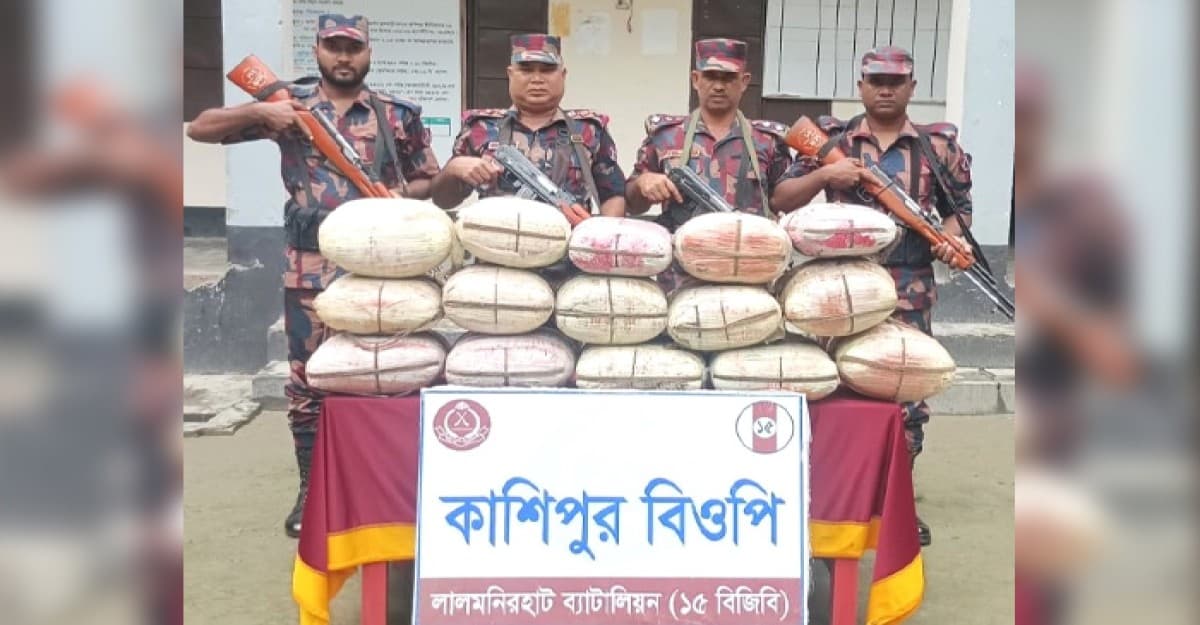 বিজিবির অভিযানে লালমনিরহাট সীমান্তে ৮২ কেজি গাঁজা জব্দ