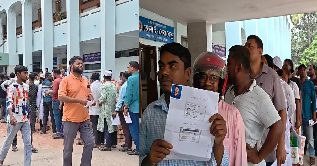 চুয়াডাঙ্গায় ফুয়েল কার্ড নিতে মোটরসাইকেল চালকদের উপচে পড়া ভিড়