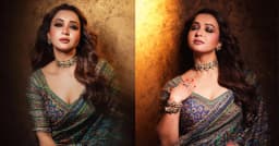নীল শাড়িতে রাজকীয় সাজে নজর কাড়লেন কৌশানি মুখার্জি