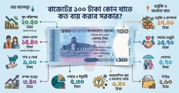 বাজেটের ১০০ টাকা কোন খাতে কত ব্যয় করবে সরকার?