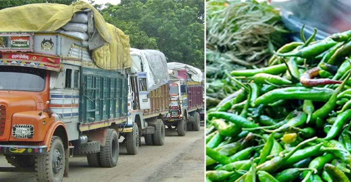 ভোমরা স্থলবন্দর দিয়ে ৬ ট্রাক কাঁচা মরিচ এসেছে