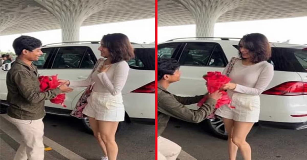 গোলাপ হাতে হাঁটু গেড়ে শ্রদ্ধাকে ভক্তের প্রেম নিবেদন