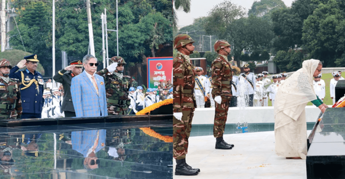 শিখা অনির্বাণে রাষ্ট্রপতি ও প্রধানমন্ত্রীর শ্রদ্ধা
