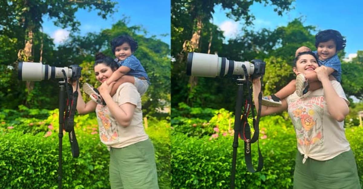 ছেলে পূণ্যকে নিয়ে সবুজের রাজ্যে পরীমনি