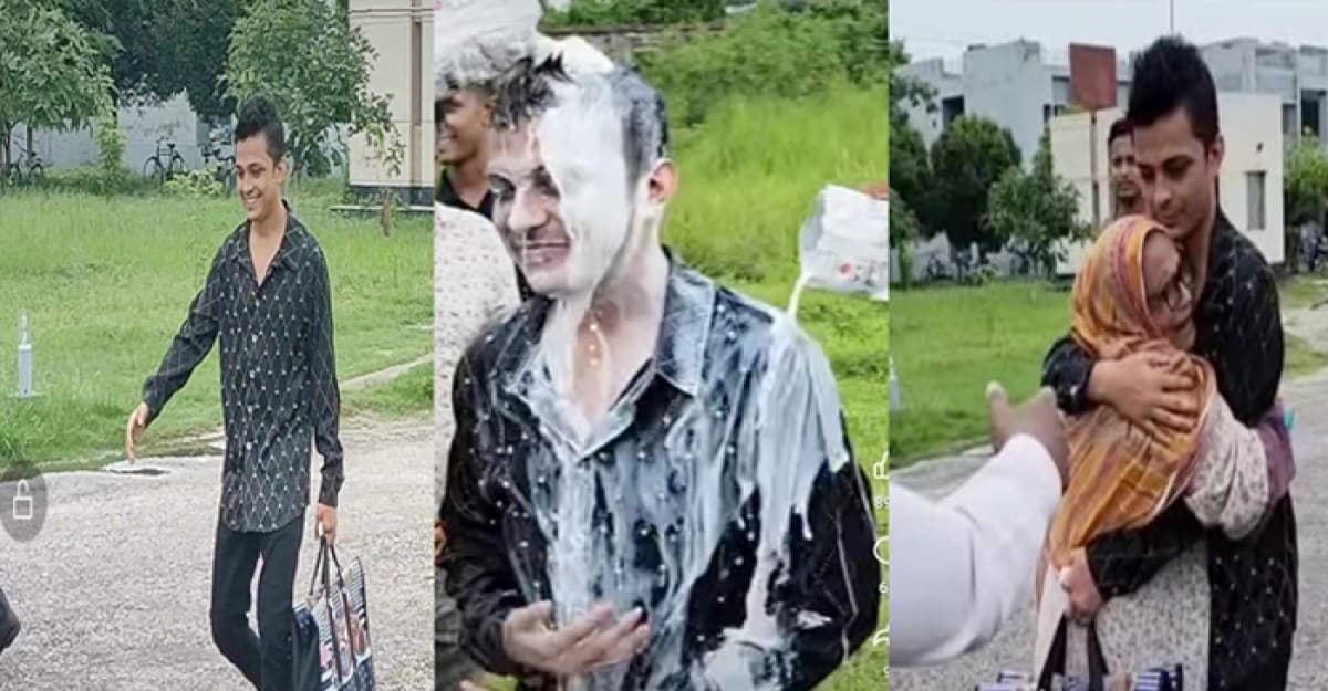 জামিনে জেল থেকে বেরিয়ে দুধ দিয়ে গোসল করলেন টিকটকার মামুন