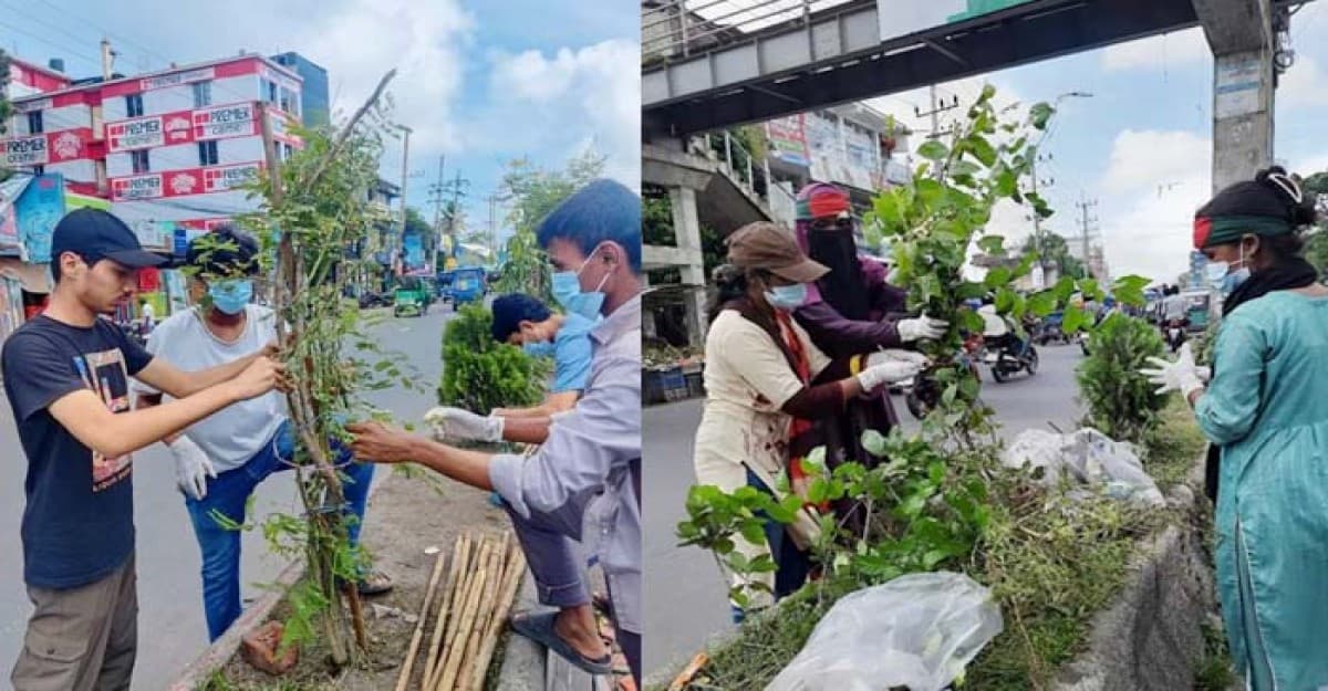 নোয়াখালীর সড়ক পরিষ্কার করছেন নোবিপ্রবির শিক্ষাথীরা