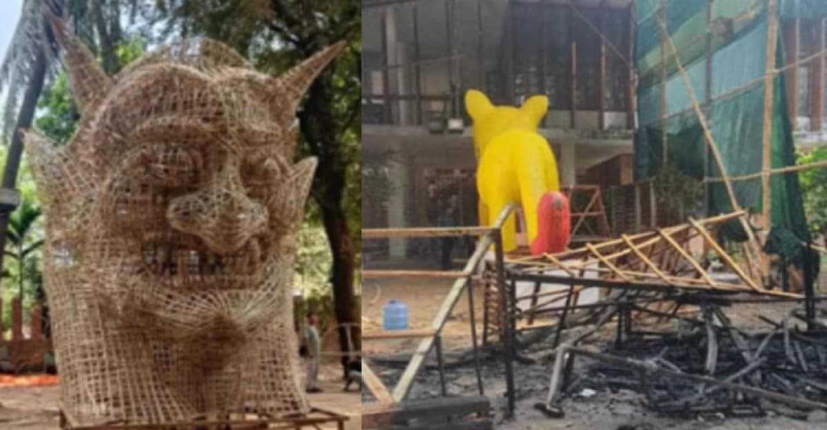 চারুকলায় আগুনে পুড়ে গেল ‘ফ্যাসিস্টের মুখাকৃতি’