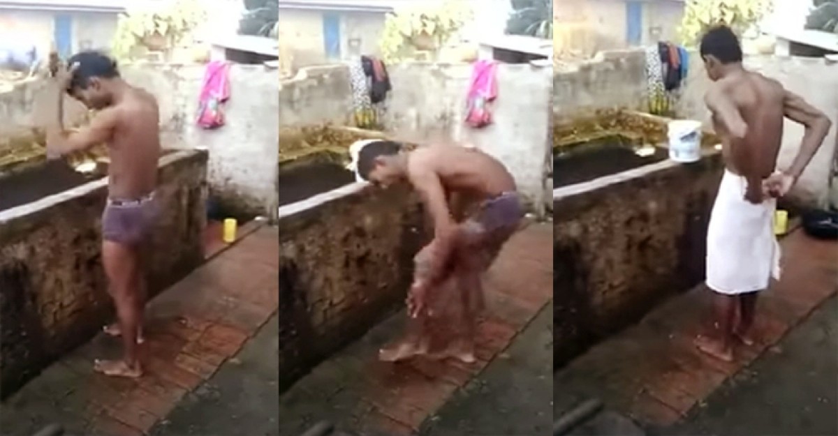 কনকনে শীতে পানি ছাড়াই গোসল করে ভাইরাল