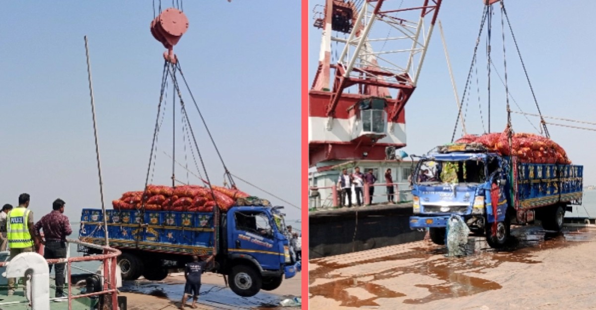 দৌলদিয়ায় পিয়াজ ভর্তি ডুবে যাওয়া ট্রাক উদ্ধার করেছে বিআইডব্লিউটিএ