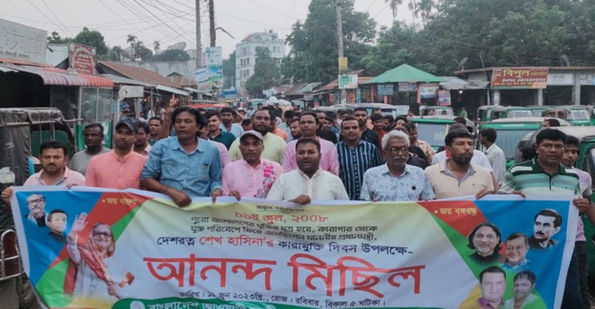শেখ হাসিনার কারামুক্তি দিবসে সরিষাবাড়ীতে আনন্দ মিছিল