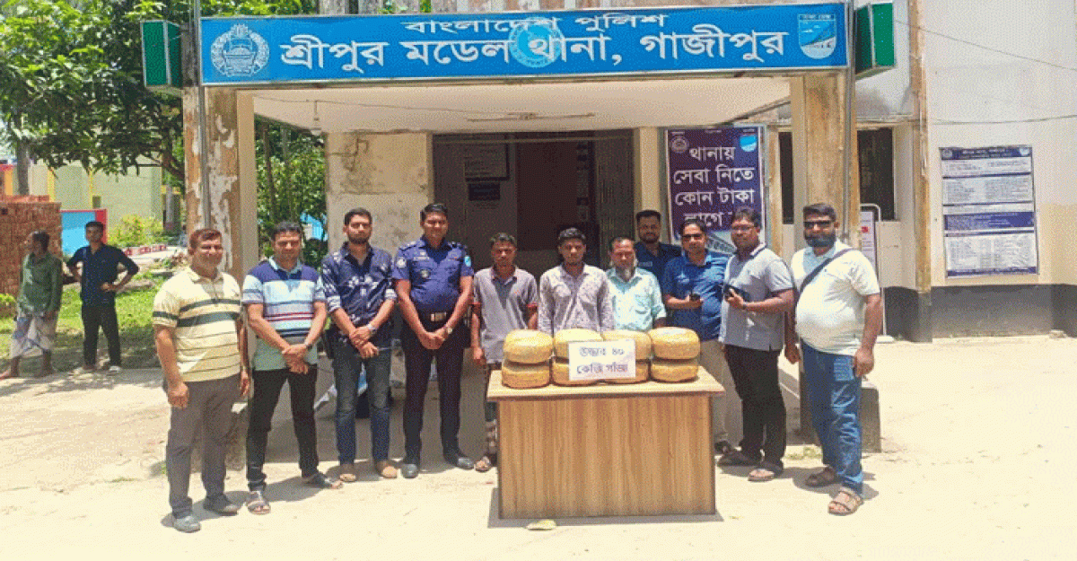 শ্রীপুরে ৪০ কেজি গাঁজাসহ তিন মাদক ব্যবসায়ী গ্রেফতার