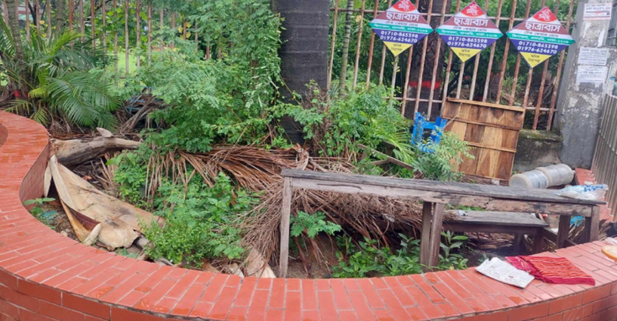 ঢাকা কলেজের মূল ফটকের দুই পাশে ময়লার ভাগাড়