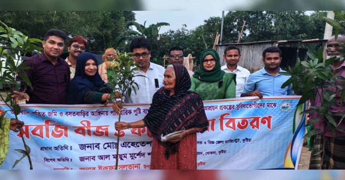 খোকসায় ভুমিহীনদের মাঝে সবজি বীজ ও ফলের চারা বিতরণ